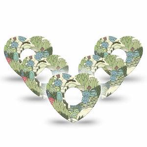ExpressionMed Cactus Freestyle Libre 3 and Libre 3 Plus Heart Shape Tape 5-Pack Tape Desert Cactus Floral, Patch CGM Design