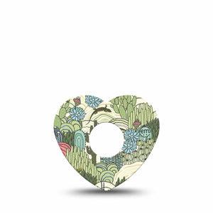 ExpressionMed Cactus Freestyle Libre 3 and Libre 3 Plus Heart Shape Tape Single Tape Green Cactus And Iguana Landscape, Patch CGM Design