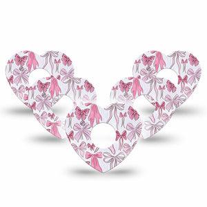 ExpressionMed Bows and Ribbons Freestyle Libre 3 and Libre 3 Plus Heart Shape Tape 5-Pack Tape Baby Pink Ribboned Bows, Patch CGM Design