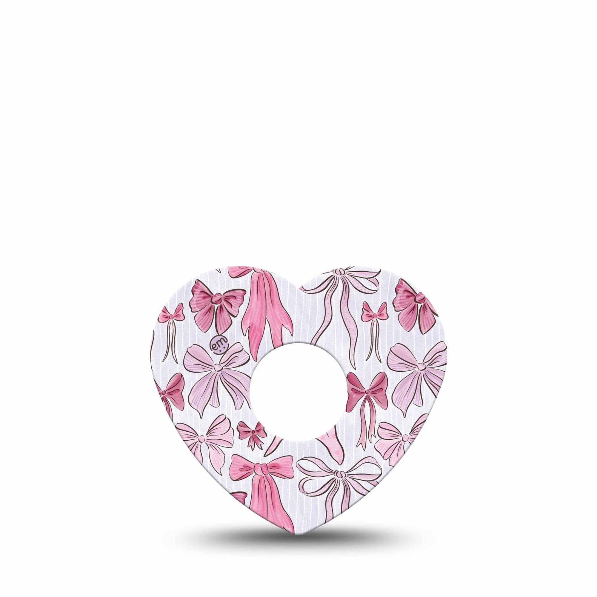 ExpressionMed Bows and Ribbons Freestyle Libre 3 and Libre 3 Plus Heart Shape Tape Single Tape Beautiful Pink Bow, Patch CGM Design