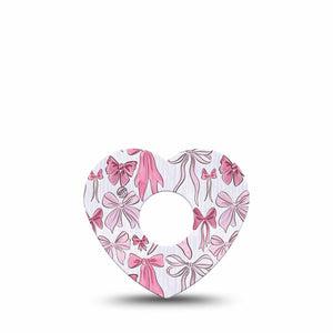 ExpressionMed Bows and Ribbons Freestyle Libre 3 and Libre 3 Plus Heart Shape Tape Single Tape Beautiful Pink Bow, Patch CGM Design