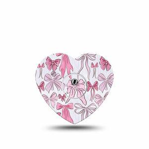 ExpressionMed Bows and Ribbons Freestyle Libre 3 and Libre 3 Plus Heart Shape Tape Single Tape and Single Sticker Baby Pink Ribboned Bows, Patch CGM Design