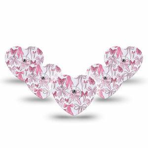 ExpressionMed Bows and Ribbons Freestyle Libre 3 and Libre 3 Plus Heart Shape Tape 5-Pack Tape and 5-Pack Sticker Pink Fabric Ribbon Bow Inspired, Patch CGM Design