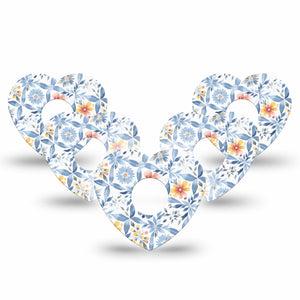 ExpressionMed Blue and Yellow Tile Freestyle Libre 3 and Libre 3 Plus Flower Shape Tape 5-Pack Tape Aesthetic Blue Floral Tile Pattern, Plaster CGM Design