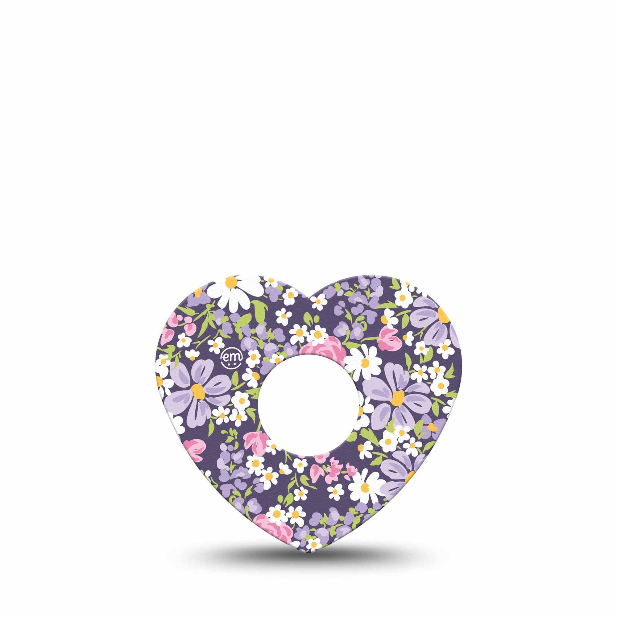 ExpressionMed Purple and Pink Flowers Freestyle Libre 3 and Libre 3 Plus Heart Shape Tape Single Tape Tiny Lilac Pink Flower Blooms, Patch CGM Design