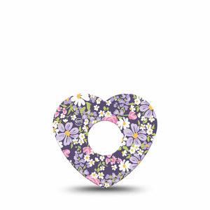 ExpressionMed Purple and Pink Flowers Freestyle Libre 3 and Libre 3 Plus Heart Shape Tape Single Tape Tiny Lilac Pink Flower Blooms, Patch CGM Design