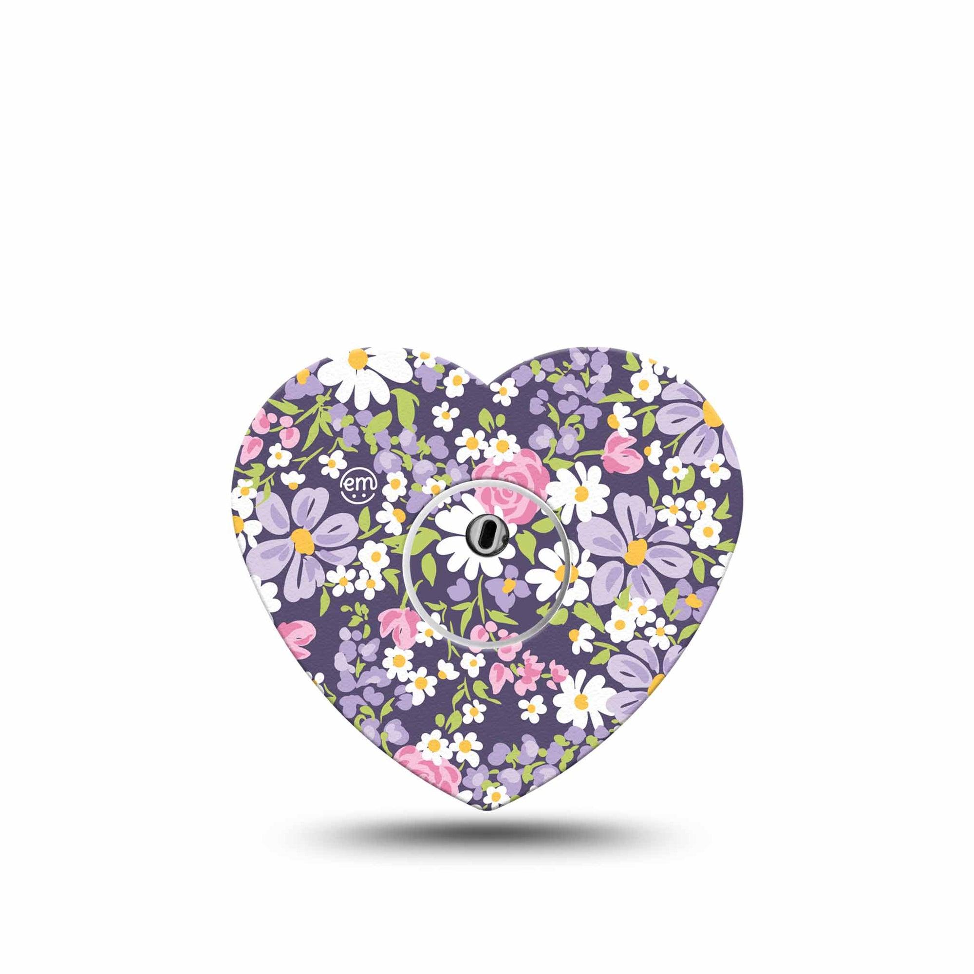 ExpressionMed Purple and Pink Flowers Freestyle Libre 3 and Libre 3 Plus Heart Shape Tape Single Tape and Single Sticker Purple Spring Flowers, Patch CGM Design