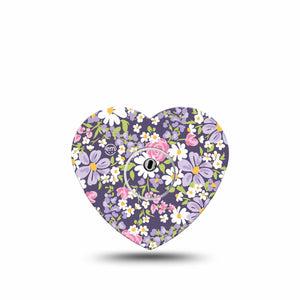 ExpressionMed Purple and Pink Flowers Freestyle Libre 3 and Libre 3 Plus Heart Shape Tape Single Tape and Single Sticker Purple Spring Flowers, Patch CGM Design