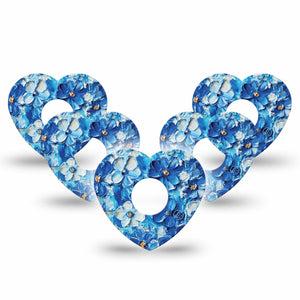 ExpressionMed Blue Paint Freestyle Libre 3 and Libre 3 Plus Heart Shape Tape 5-Pack Tape Modelling Paste Painted Flower Garden, Adhesive Tape Continuous Glucose Monitor Design