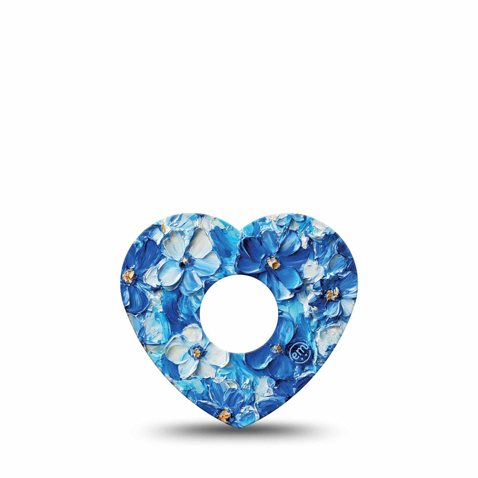 ExpressionMed Blue Paint Freestyle Libre 3 and Libre 3 Plus Heart Shape Tape Single Tape Acrylic Blue White Bouquet, Adhesive Tape Continuous Glucose Monitor Design