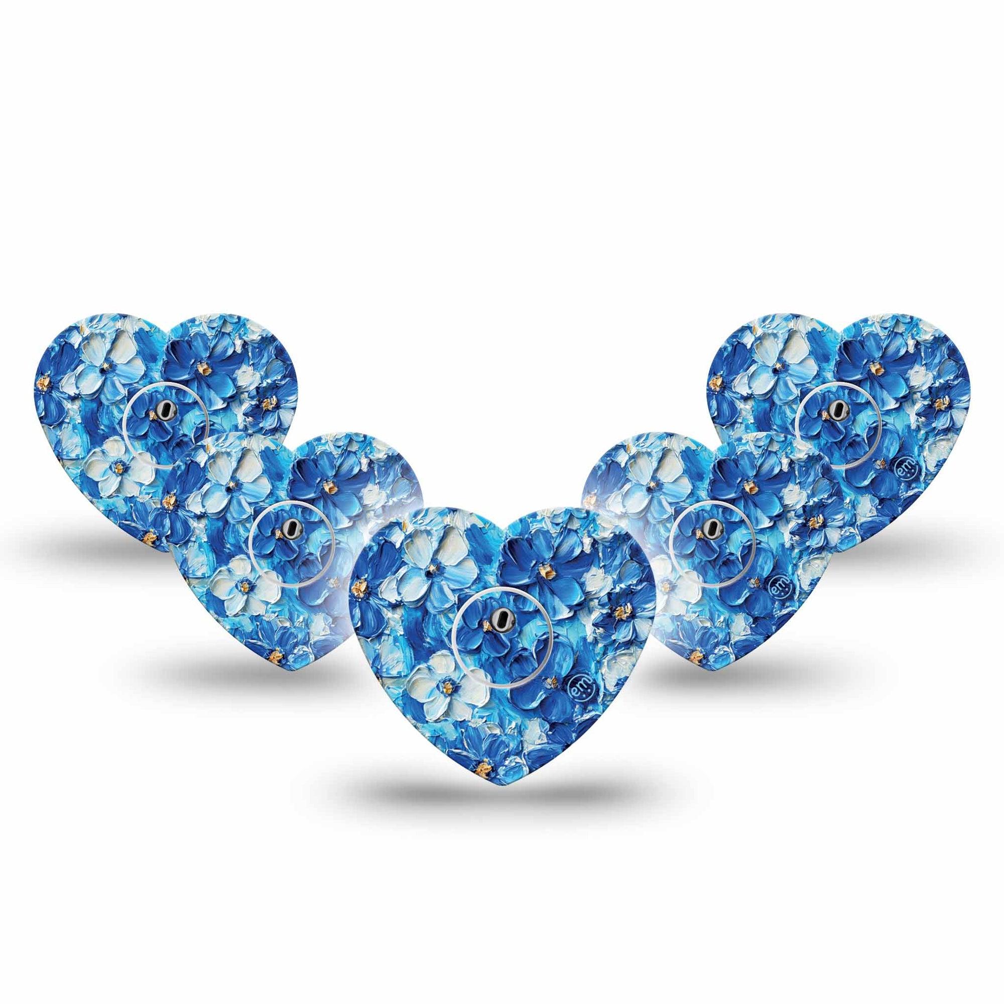 ExpressionMed Blue Paint Freestyle Libre 3 and Libre 3 Plus Heart Shape Tape 5-Pack Tape and 5-Pack Sticker Thick Acrylic Look Florals, Adhesive Tape Continuous Glucose Monitor Design