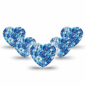 ExpressionMed Blue Paint Freestyle Libre 3 and Libre 3 Plus Heart Shape Tape 5-Pack Tape and 5-Pack Sticker Thick Acrylic Look Florals, Adhesive Tape Continuous Glucose Monitor Design