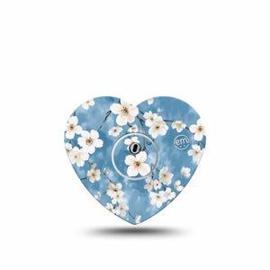 
ExpressionMed Cherry Blossom Freestyle Libre 3 and Libre 3 Plus Heart Shape Tape Single Tape and Single Sticker Dainty White Blossoms, Patch CGM Design