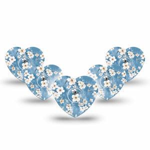 ExpressionMed Cherry Blossom Freestyle Libre 3 and Libre 3 Plus Heart Shape Tape 5-Pack Tape and 5-Pack Sticker Summer White Petal Tree, Patch CGM Design