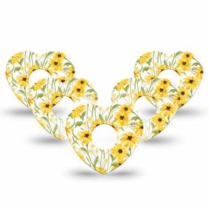 ExpressionMed Yellow Mosaic Floral Freestyle Libre 3 and Libre 3 Plus Heart Shape Tape 5-Pack Tape Sunflower Field, Patch CGM Design