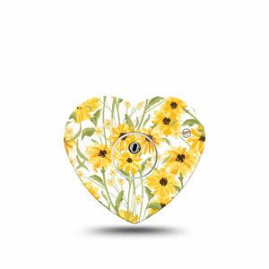 ExpressionMed Yellow Mosaic Floral Freestyle Libre 3 and Libre 3 Plus Heart Shape Tape Single Tape and Single Sticker Sunflower Field, Patch CGM Design