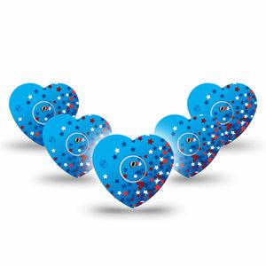 ExpressionMed Confetti Stars Freestyle Libre 3 and Libre 3 Plus Heart Shape Tape 5-Pack Tape and 5-Pack Sticker Independence Day Stars, Patch CGM Design