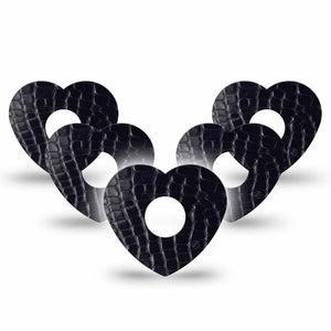 ExpressionMed Black Aligator Skin Freestyle Libre 3 and Libre 3 Plus Heart Shape Tape 5-Pack Tape Alligator Print, Patch CGM Design