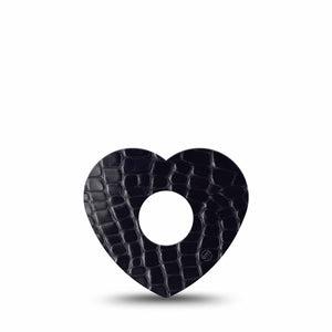 ExpressionMed Black Aligator Skin Freestyle Libre 3 and Libre 3 Plus Heart Shape Tape Single Tape Animal Skin Style, Patch CGM Design