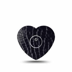 ExpressionMed Black Aligator Skin Freestyle Libre 3 and Libre 3 Plus Heart Shape Tape Single Tape and Single Sticker Fashion-Inspired Print, Patch CGM Design