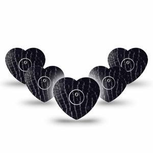 ExpressionMed Black Aligator Skin Freestyle Libre 3 and Libre 3 Plus Heart Shape Tape 5-Pack Tape and 5-Pack Sticker Alligator Print, Patch CGM Design