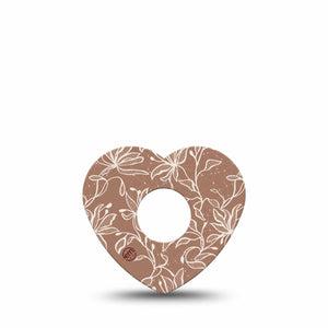 ExpressionMed Mocha Mousse Lace Freestyle Libre 3 and Libre 3 Plus Heart Shape Tape, Single Tape Mocha White Flowers, Patch CGM Design