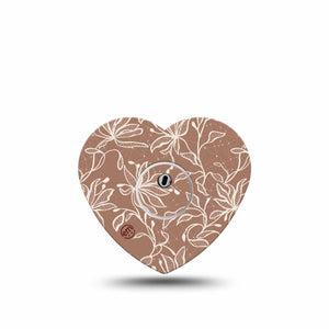 ExpressionMed Mocha Mousse Lace Freestyle Libre 3 and Libre 3 Plus Heart Shape Tape, Single Tape and Single Sticker Mocha White Flowers, Patch CGM Design