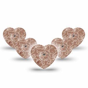 ExpressionMed Mocha Mousse Lace Freestyle Libre 3 and Libre 3 Plus Heart Shape Tape, 5-Pack Tape and 5-Pack Sticker 2025 Aesthetic Color, Patch CGM Design