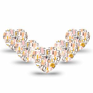 ExpressionMed Squiggles Freestyle Libre 3 and Libre 3 Plus Heart Shape Tape, 5-Pack Tape and 5-Pack Sticker Retro Inspired Pattern, Patch CGM Design