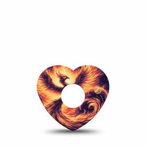 ExpressionMed Rising Phoenix Freestyle Libre 3 and Libre 3 Plus Heart Shape Tape, Single Tape Mythical Firebird, Patch CGM Design