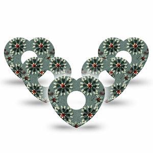 ExpressionMed Green Embroidery Freestyle Libre 3 and Libre 3 Plus Heart Shape Tape 5-Pack Tape Geometrical Flower Knit Inspired, Patch CGM Design