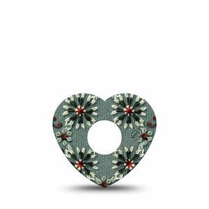 ExpressionMed Green Embroidery Freestyle Libre 3 and Libre 3 Plus Heart Shape Tape, Single Tape Muted Green Knit Florals, Patch CGM Design