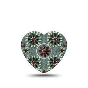 ExpressionMed Green Embroidery Freestyle Libre 3 and Libre 3 Plus Heart Shape Tape, Single Tape and Single Sticker Muted Green Knit Florals, Patch CGM Design
