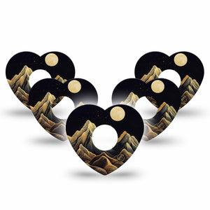 ExpressionMed Black Mountain Freestyle Libre 3 and Libre 3 Plus Heart Shape Tape 5-Pack Tape Gold Black Line Mountain Peaks, Patch CGM Design