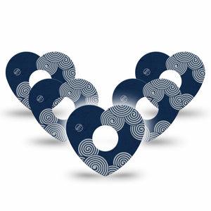 ExpressionMed Blue Swirls Freestyle Libre 3 and Libre 3 Plus Heart Shape Tape 5-Pack Tape Twisting Spirals, Patch CGM Design
