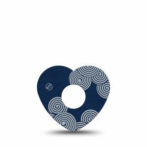 ExpressionMed Blue Swirls Freestyle Libre 3 and Libre 3 Plus Heart Shape Tape, Single Tape Twisting Spirals, Patch CGM Design