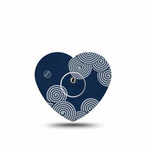 ExpressionMed Blue Swirls Freestyle Libre 3 and Libre 3 Plus Heart Shape Tape, Single Tape and Single Sticker Twisting Spirals, Patch CGM Design
