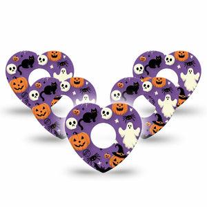 ExpressionMed Happy Halloween Freestyle Libre 3 Heart Shape Tape 5-Pack Classic Halloween Theme Patch CGM Design