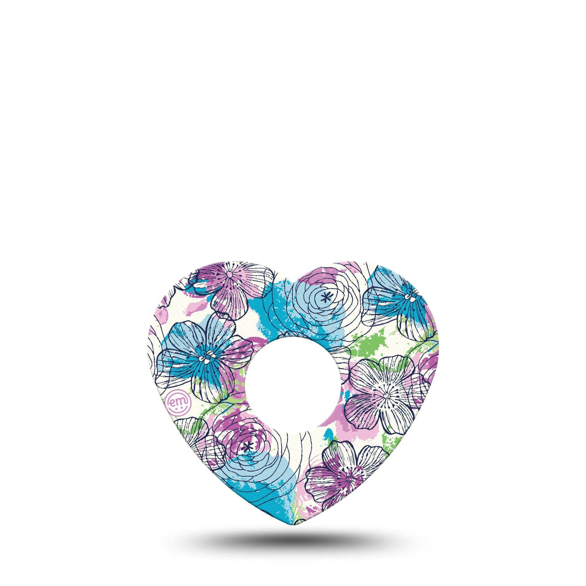 ExpressionMed Stenciled Flowers Heart Libre 3 Tape, Single, Floral And Colors Inspired, CGM Adhesive Patch Design