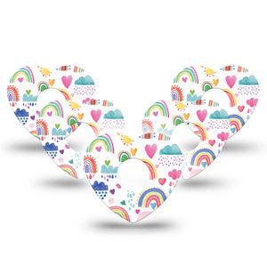 ExpressionMed Rainbows Of Hope Heart Libre 3 Tape, 5-Pack, Watercolor Clouds and Rainbows Inspired, CGM Fixing Ring Design
