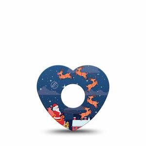 ExpressionMed Santa With Sled Freestyle Libre 3 Heart Shape Tape Single Tape Night Sky Flying Santa, Patch CGM Design