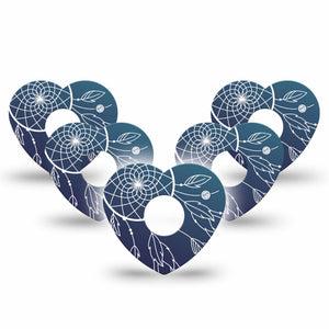 ExpressionMed Blue Dreamcatcher Freestyle Libre 3 and Libre 3 Plus Heart Shape Tape 5-Pack Tape Boho Decor Overlay Tape CGM Design