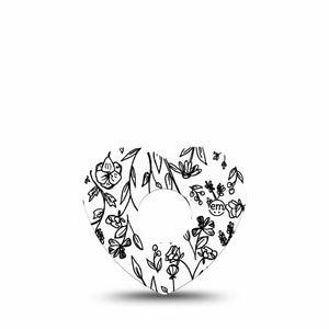 ExpressionMed Custom Black and White Floral Freestyle Libre 3 and Libre 3 Plus Heart Shape Tape Single Tape Black White Art Overlay Tape CGM Design
