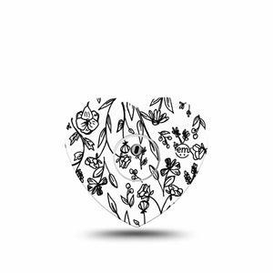 ExpressionMed Custom Black and White Floral Freestyle Libre 3 and Libre 3 Plus Heart Shape Tape Single Tape and Single Sticker Custom Flower Overlay Tape CGM Design