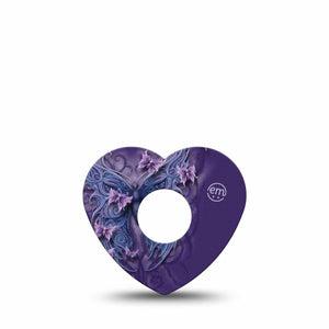 ExpressionMed Purple Butterfly Freestyle Libre 3 and Libre 3 Plus Heart Shape Tape Single Tape Butterfly Design, Plaster CGM Design