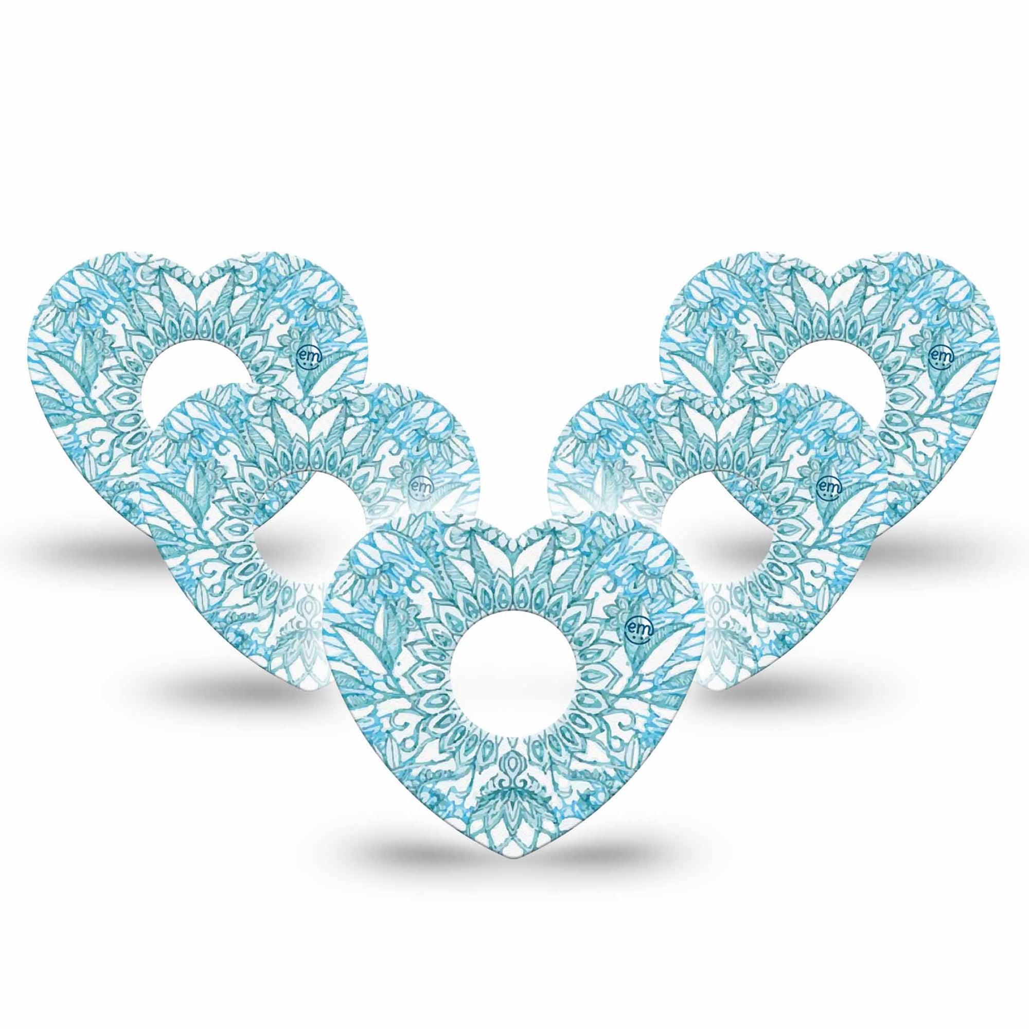 ExpressionMed Aqua Floral Freestyle Libre 3 and Libre 3 Plus Heart Shape Tape 5-Pack Tape Pastel Petals Patch CGM Design