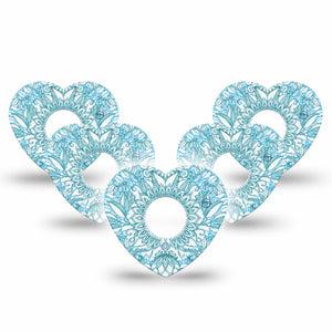 ExpressionMed Aqua Floral Freestyle Libre 3 and Libre 3 Plus Heart Shape Tape 5-Pack Tape Pastel Petals Patch CGM Design
