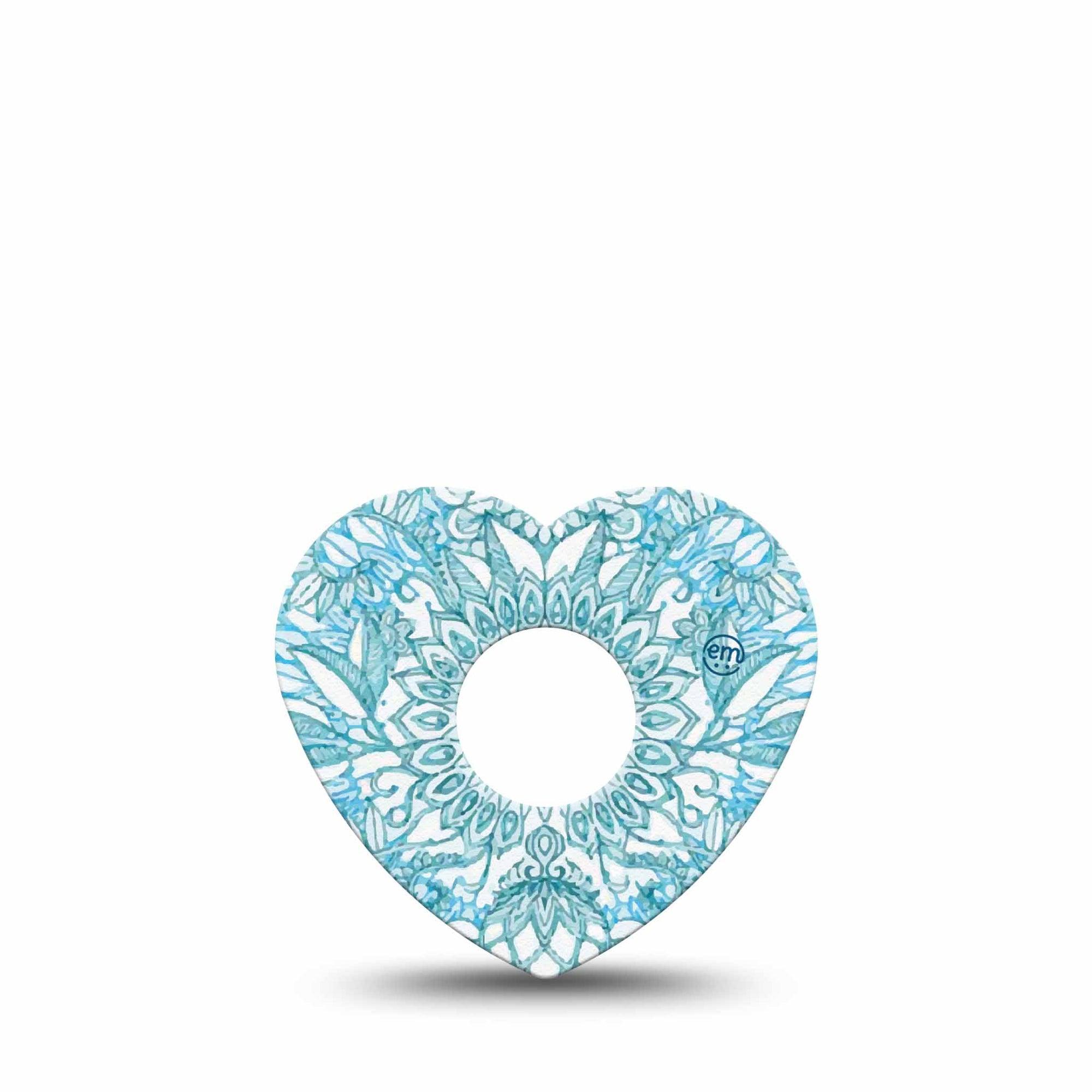 ExpressionMed Aqua Floral Freestyle Libre 3 and Libre 3 Plus Heart Shape Tape Single Tape Teal Flowers Patch CGM Design