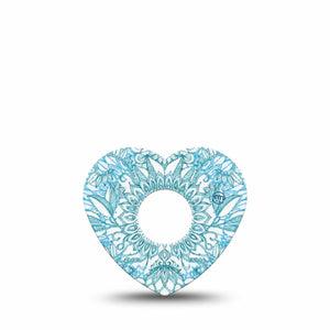 ExpressionMed Aqua Floral Freestyle Libre 3 and Libre 3 Plus Heart Shape Tape Single Tape Teal Flowers Patch CGM Design