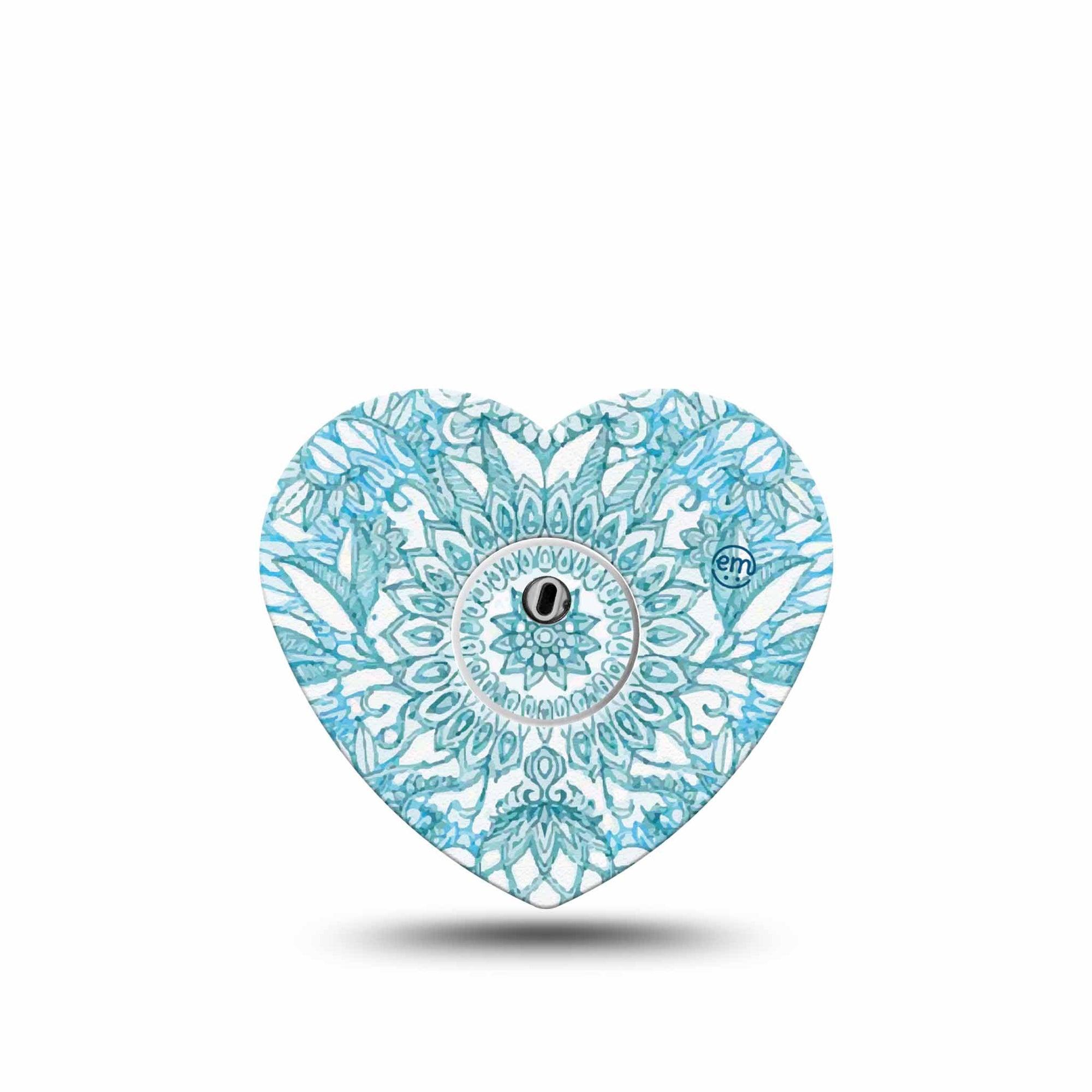 ExpressionMed Aqua Floral Freestyle Libre 3 and Libre 3 Plus Heart Shape Tape Single Tape and Single Sticker Water Blossoms Patch CGM Design